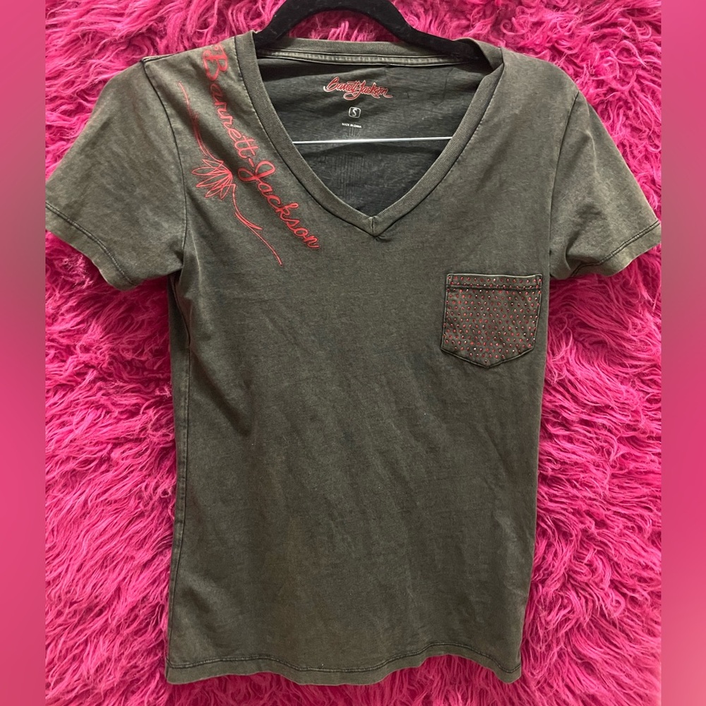 NWT Barrett Jackson Red Bling Pocket Tee